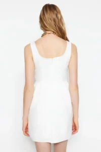TRENDYOLMİLLA White Square Neck Sleeveless with flywheel Lined Mini Weaving Dress - Image 8