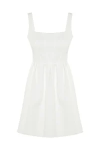 TRENDYOLMİLLA White Square Neck Sleeveless with flywheel Lined Mini Weaving Dress - Image 9