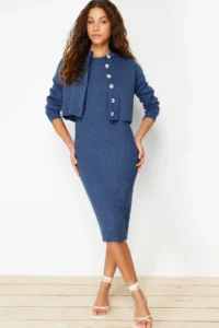 TRENDYOLMİLLA Indigo Plain Midi Dress