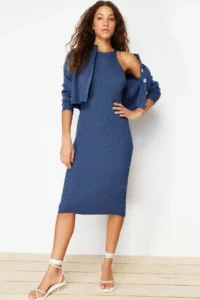 TRENDYOLMİLLA Indigo Plain Midi Dress - Image 2