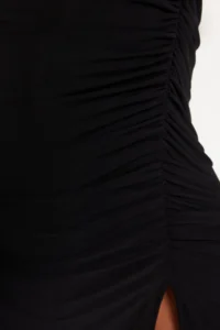 TRENDYOLMİLLA Black Fitted Ruffle Detailed Midi Flexible Knitting Pen Dress - Image 10