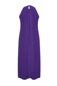 TRENDYOLMİLLA Purple shift/Plain Zero Sleeve Midi pleated Knitting Dress - Image 9