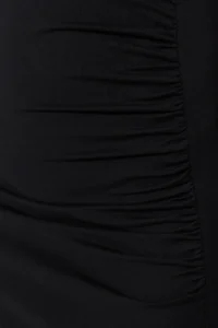 TRENDYOLMİLLA Black Fitted Midi Cotton Flexible Knitting Dress with Gathering and Slit Detail - Image 5