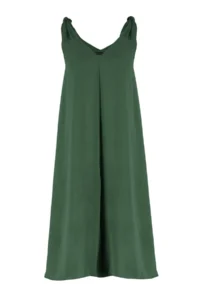 TRENDYOLMİLLA Green Rahat Kesim V-neck Midi Weaving Dress - Image 7