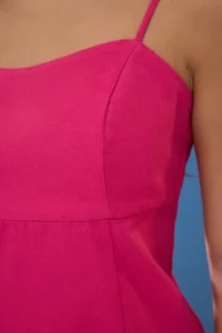 TRENDYOLMİLLA Pink Fitted Back Window/Cut Out Detail Weaving linen look Dress - Image 3