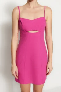 TRENDYOLMİLLA Pink Fitted Back Window/Cut Out Detail Weaving linen look Dress - Image 8