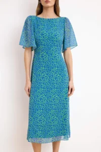 TRENDYOLMİLLA Green animals Patterned A Cut Angel Arm Lined Siphon Flight Flight Weaving Midi Dress - Image 3