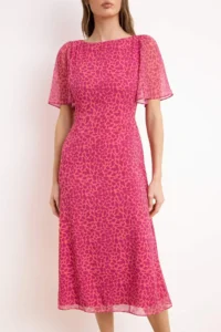TRENDYOLMİLLA Fuchsia animals Patterned A Cut Angel Arm Lined Siphon Flight Flight Weaving Midi Dress - Image 3