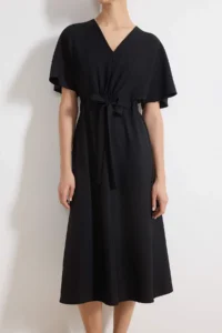 TRENDYOLMİLLA Black Binding Detailed A Cut V-neck Midi Weaving Dress - Image 3