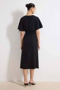 TRENDYOLMİLLA Black Binding Detailed A Cut V-neck Midi Weaving Dress - Image 4
