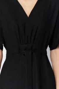 TRENDYOLMİLLA Black Binding Detailed A Cut V-neck Midi Weaving Dress - Image 8