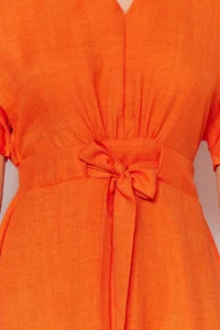 TRENDYOLMİLLA Orange Binding Detailed A Cut V-neck Midi Weaving Dress - Image 5