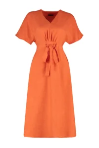 TRENDYOLMİLLA Orange Binding Detailed A Cut V-neck Midi Weaving Dress - Image 7