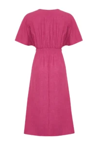 TRENDYOLMİLLA Fuchsia Binding Detailed A Cut V-neck Midi Weaving Dress - Image 12