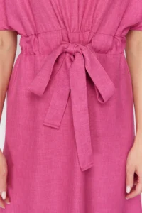 TRENDYOLMİLLA Fuchsia Binding Detailed A Cut V-neck Midi Weaving Dress - Image 9