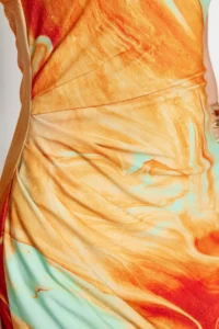 TRENDYOLMİLLA Orange Printed Fitted Midi One Shoulder Adjustable Sleeveless Knitting Pen Dress - Image 5