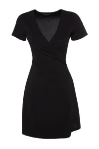 TRENDYOLMİLLA Black Double breasted Yaka A-line Crepe Mini smart Knitting Dress - Image 6
