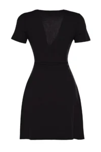 TRENDYOLMİLLA Black Double breasted Yaka A-line Crepe Mini smart Knitting Dress - Image 8
