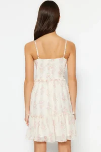 TRENDYOLMİLLA White flower patterned V-neck Mini Lined Siphon Weaving Dress - Image 10