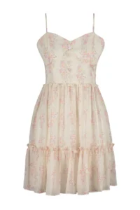 TRENDYOLMİLLA White flower patterned V-neck Mini Lined Siphon Weaving Dress - Image 11