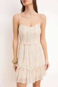 TRENDYOLMİLLA White flower patterned V-neck Mini Lined Siphon Weaving Dress - Image 3