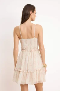 TRENDYOLMİLLA White flower patterned V-neck Mini Lined Siphon Weaving Dress - Image 4
