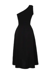 TRENDYOLMİLLA Black Waist Top Size Gipelli One Shoulder Midi Weaving Dress - Image 8