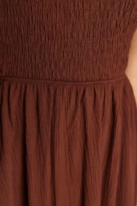 TRENDYOLMİLLA Brown Waist Top Size Gipelli One Shoulder Midi Weaving Dress - Image 6