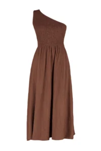 TRENDYOLMİLLA Brown Waist Top Size Gipelli One Shoulder Midi Weaving Dress - Image 8