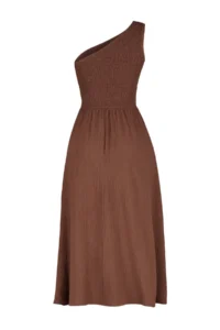 TRENDYOLMİLLA Brown Waist Top Size Gipelli One Shoulder Midi Weaving Dress - Image 9