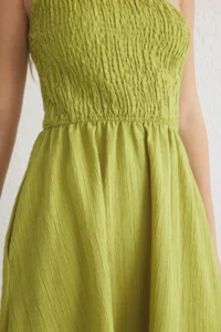 TRENDYOLMİLLA Oil Green Skirt Opened at Waist Gipelli Midi Weaving Dress - Image 5