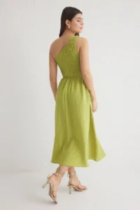 TRENDYOLMİLLA Oil Green Skirt Opened at Waist Gipelli Midi Weaving Dress - Image 6