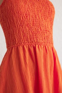 TRENDYOLMİLLA Orange Waist Opening Gipelli Single Arm Midi Weaving Dress - Image 6