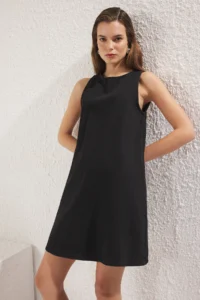 TRENDYOLMİLLA Black with flywheel Oversized Mini denim Dress - Image 2
