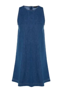 TRENDYOLMİLLA Dark Blue with flywheel Oversized Mini denim Dress - Image 6