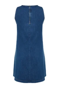 TRENDYOLMİLLA Dark Blue with flywheel Oversized Mini denim Dress - Image 7
