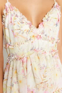 TRENDYOLMİLLA White flower patterned A-Cut Ruffle Detailed Lined Siphon Maxi Weaving Dress - Image 5