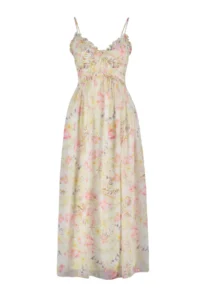 TRENDYOLMİLLA White flower patterned A-Cut Ruffle Detailed Lined Siphon Maxi Weaving Dress - Image 7