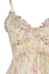 TRENDYOLMİLLA White flower patterned A-Cut Ruffle Detailed Lined Siphon Maxi Weaving Dress - Image 8