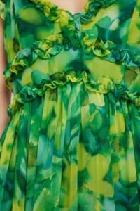 TRENDYOLMİLLA Green flower patterned A-Cut Ruffle Detailed Lined Siphon Maxi Weaving Dress - Image 5