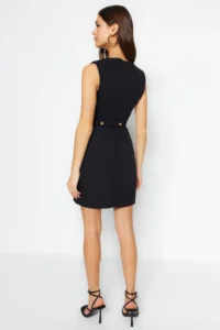 TRENDYOLMİLLA Black Arched Bodysuit hugging Pocket Detail Mini Weaving Dress - Image 6