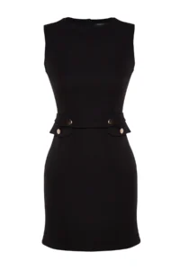 TRENDYOLMİLLA Black Arched Bodysuit hugging Pocket Detail Mini Weaving Dress - Image 7