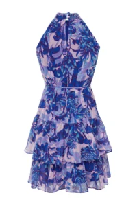 TRENDYOLMİLLA Mavi flower patterned A-Cut Layered Lined Siphon Flight Flight Weaving Mini Dress - Image 12
