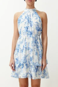TRENDYOLMİLLA White flower patterned A-Cut Boho Layered Lined Siphon Flight Flight Weaving Mini Dress - Image 6