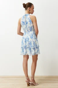 TRENDYOLMİLLA White flower patterned A-Cut Boho Layered Lined Siphon Flight Flight Weaving Mini Dress - Image 8