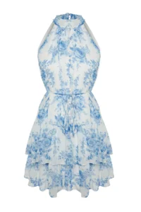 TRENDYOLMİLLA White flower patterned A-Cut Boho Layered Lined Siphon Flight Flight Weaving Mini Dress - Image 9