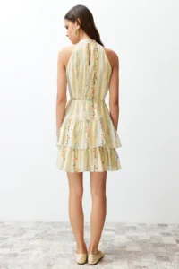 TRENDYOLMİLLA Yellow flower patterned A-Cut Boho Layered Lined Siphon Flight Flight Weaving Mini Dress - Image 10