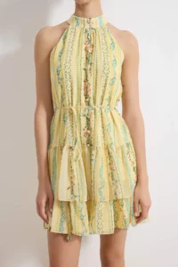 TRENDYOLMİLLA Yellow flower patterned A-Cut Boho Layered Lined Siphon Flight Flight Weaving Mini Dress - Image 3