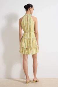 TRENDYOLMİLLA Yellow flower patterned A-Cut Boho Layered Lined Siphon Flight Flight Weaving Mini Dress - Image 4