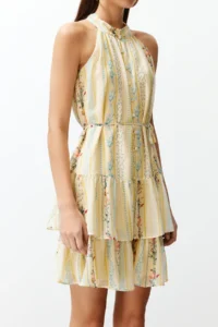TRENDYOLMİLLA Yellow flower patterned A-Cut Boho Layered Lined Siphon Flight Flight Weaving Mini Dress - Image 9
